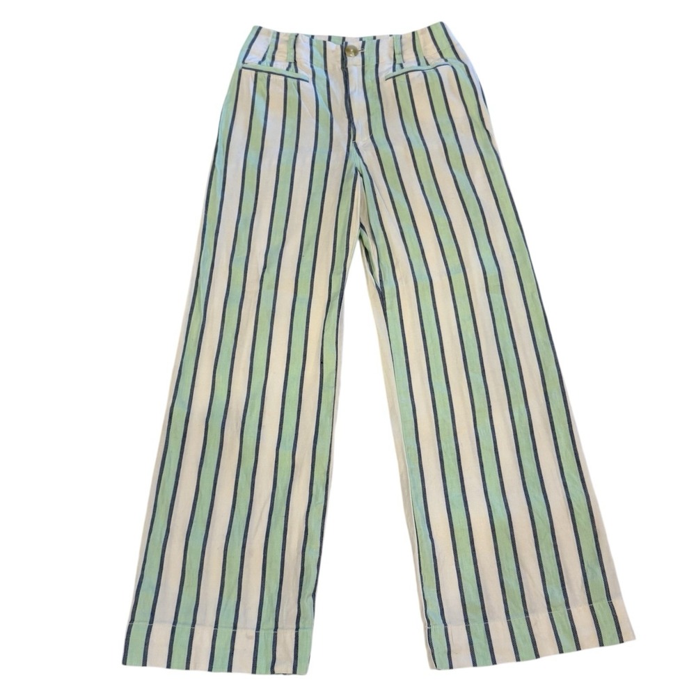 Anthropologie Maeve The Colette Cropped Wide Leg Pants Womens 6 Blue Linen Blend